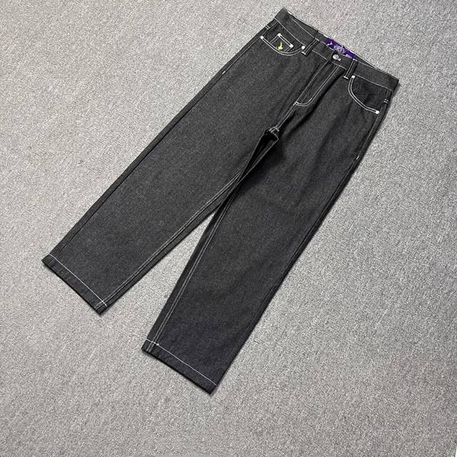 Ad305# 实拍图 Adwysd Heavy Duty Unisex Denim 灰标太阳卷牛子裤 Color：灰标黑印蓝 灰标黑印紫 Size：S M L