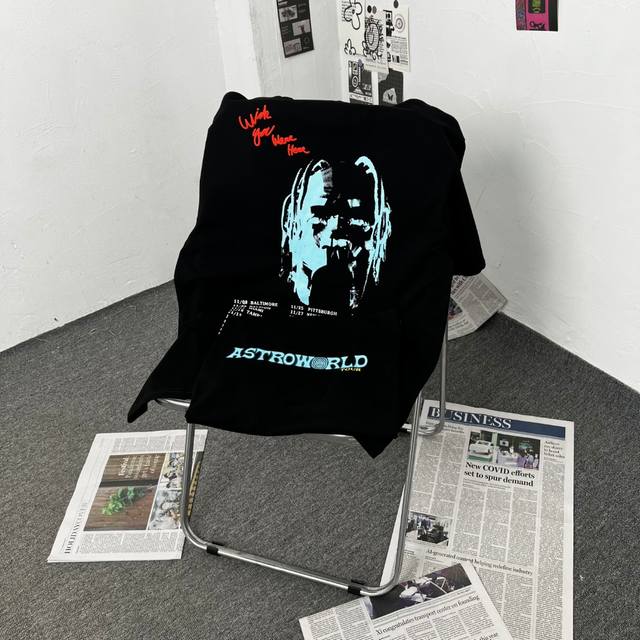 细节实拍图 T115 Travis Scott Cactus Jack Astroworld 人像堡垒之夜周边印花圆领短袖 采用32支230G双纱纯棉 高温预缩