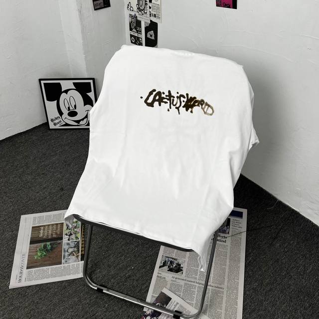 T110 Travis Scott Cactus Jack Blackout卡通涂鸦巡游周边短袖 面料定染32支230G纯棉布料 300G定织罗文久穿不松垮 手
