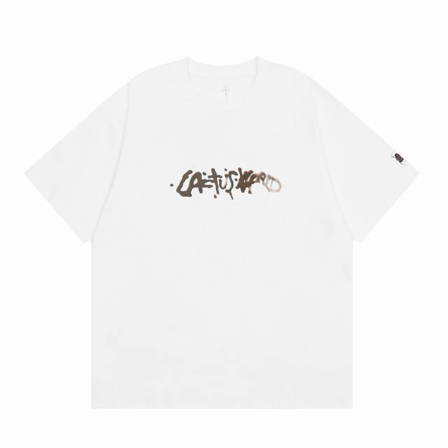 白底图 T110 Travis Scott Cactus Jack Blackout卡通涂鸦巡游周边短袖 面料定染32支230G纯棉布料 300G定织罗文久穿不