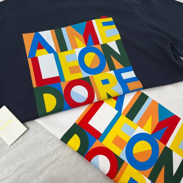 A04# Aime Leon Dore Ss23 Colorblock Logo抽象色块短袖 230G纯棉双纱 已预缩 机洗手洗不变形 螺纹面布同缸定织定染 原