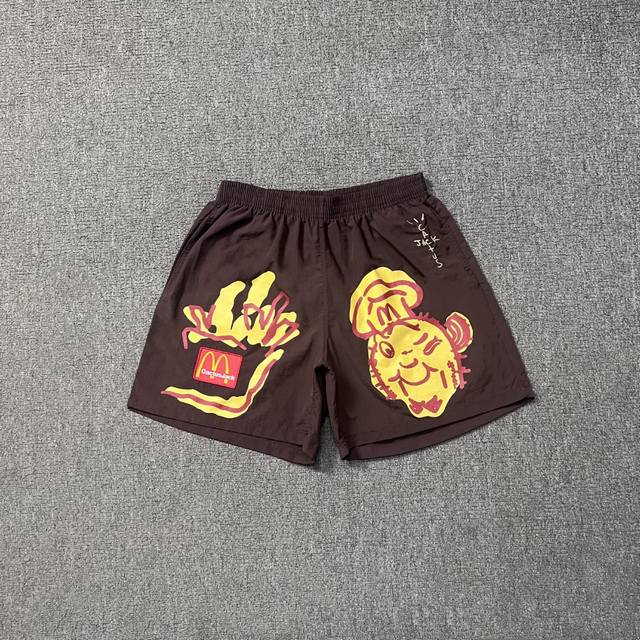 T209# 实拍图 Travis Scott Cactus Jack X Mcdonald's Ss22 联名款 图案印花短裤 梭织速干面料上身柔软又舒服 原B