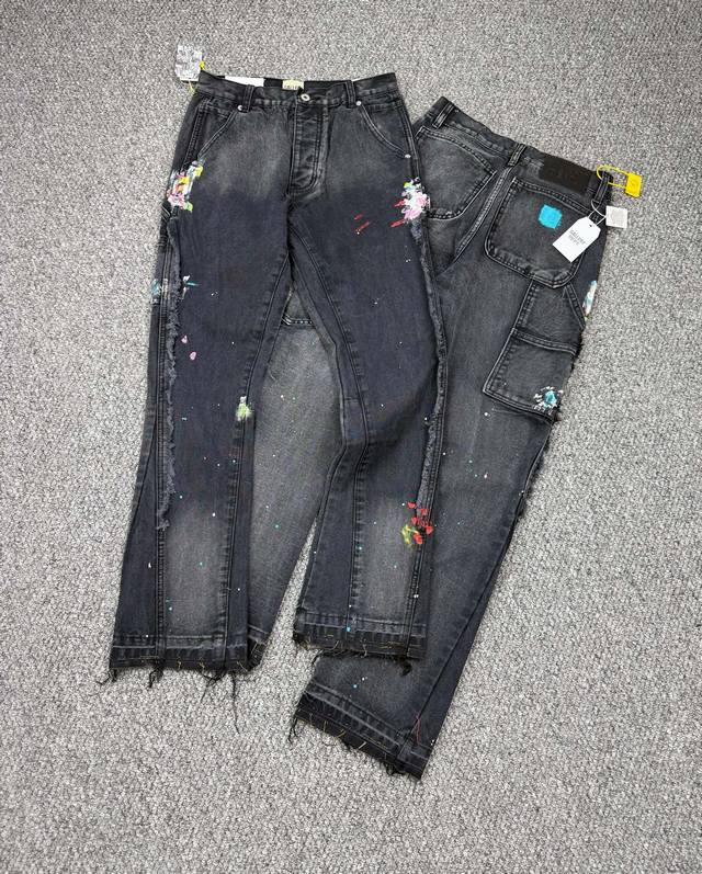 款号：H851 Gallery Dept. Vintage泼墨拼接黑橙十字架宽松水洗喇叭牛仔裤 真实还原Vintage极致质感 -原版五金辅料水洗等吊卡，二维码