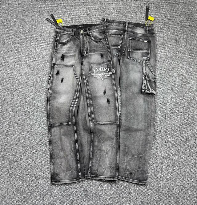 款号：H841 Amiri & 阿米日 2025新款重工刺绣字母伐木裤情侣款水洗牛仔裤 顶级天花板品质 不同水洗质感的款式，对腿细腿粗人士十分友好，直筒修身的版