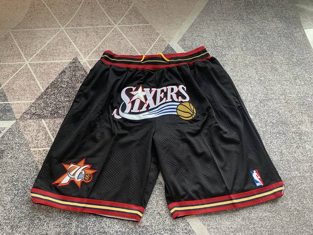 款号K05 顶级刺绣版本 Mitchell &Ness X Just Don联名费城76人队复古高街刺绣球裤 篮球短裤 Just Don Nba 球队球裤系列单