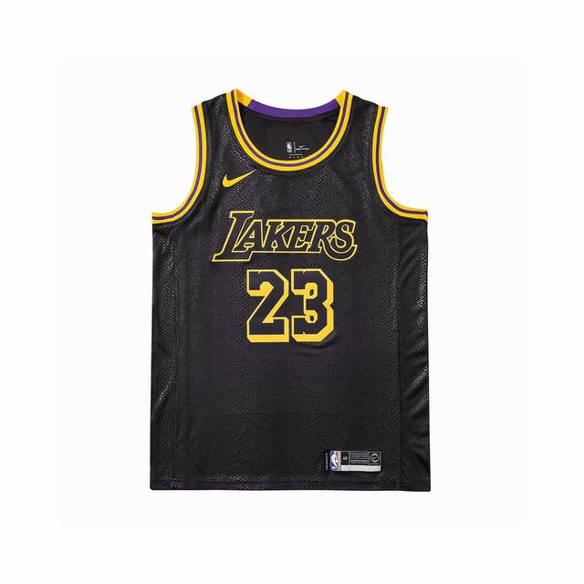 款号S0023 顶级刺绣版本 白底细节图 Nike Nba 运动篮球背心 Sw球迷版 黑曼巴蛇纹 洛杉矶湖人队 勒布朗 詹姆斯23号刺绣球衣 颜色：黑 尺码：S