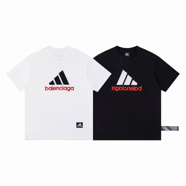 款号Ys107 细节图 顶级版本.官网品质 Balenciaga 巴黎联名Adidas前面经典Logo组合，双面正反穿搭刺绣短袖T恤# 面料采用巴黎Zp定织定染