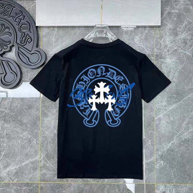 款号Ys95 克罗心黑白新款短袖T恤采用定制面料丶1比1配色罗纹丶环保印花。无味色彩鲜艳丶250克高克重纯棉面料黑白色 S-Xl