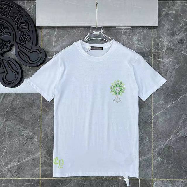 款号Ys25 Ch立体彩色十字架梵文大马蹄印花圆领短袖T恤男女T恤潮采用定制面料丶1比1配色罗纹丶丶立体感足足，250克高克重纯棉面料，细节更佳完美，黑白色S-
