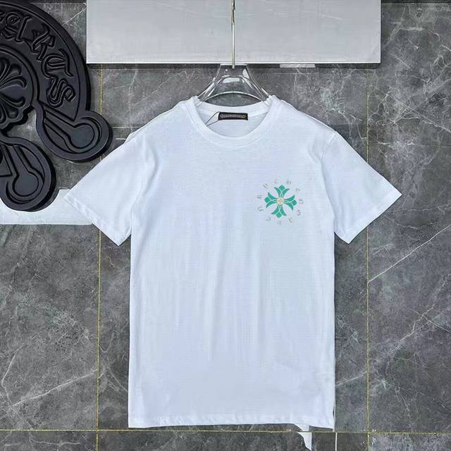 款号Ys24 潮牌 克罗心 新品绿色十字架男女款休闲宽松纯棉圆领短袖T恤 采用250克双纱纯棉面料 .高克重。1：1版型。官网同步黑白两色S-Xl