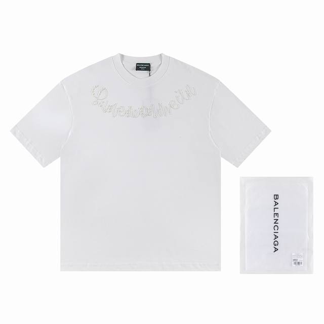 巴黎世家Balenciaga2025新款T恤 珍珠工艺 材质:采用高版本300G双纱精梳棉 尺寸:S M L Xl 颜色:黑白 款号:W2667