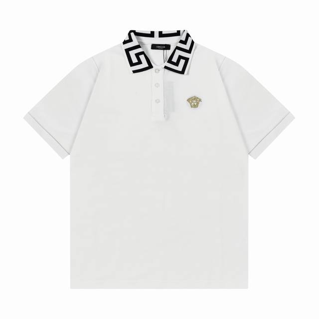 隔天到 Versace 范思哲 老人头 Logo刺绣 拼色 拼接 Polo衫 升级，灵感源自八十年代复古 原版面料 官方同款 280克定制 同缸染面料 手感非常