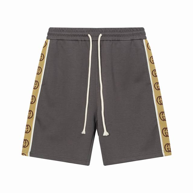 隔天到 Gucci 古驰 定制太空棉面料短裤 复古经典双G字母Logo织带拼接工艺 官方同步 高版本 高品质 时尚个性 百搭潮流 纯原品质 原版面料 吊牌 领标