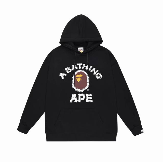 款号Sc612#毛圈 加绒 顶级版本 Bape 猿人头经典字母双面印花连帽卫衣 采用380克大毛圈430克银狐绒 落肩大版型 面料 质感柔软不起球 进口环保印花