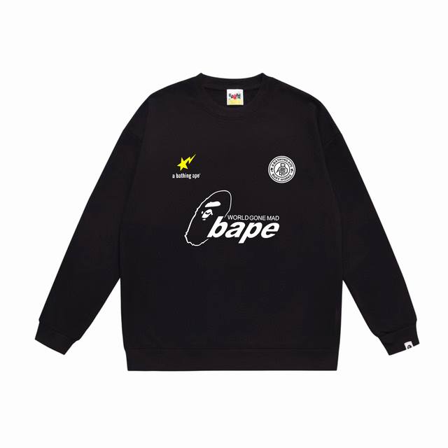 款号Sc563#毛圈 加绒90 顶级版本 Bape猿人头字母撞色星星印花圆领卫衣 采用350克大毛圈 落肩大版型 面料 质感柔软不起球 进口环保印花胶浆 图案鲜
