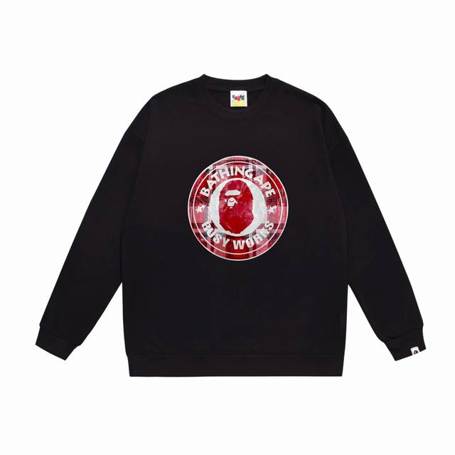 款号Sc547#毛圈 加绒90 顶级版本 Bape Sta圆章格纹猿人头印花图案圆领卫衣 采用350克大毛圈 落肩大版型 面料 质感柔软不起球 进口环保印花胶浆