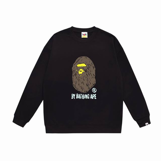 款号Sc541#毛圈 加绒90 顶级版本 Bape Fans Scarf Draw手绘涂鸦猿人头字母印花图案圆领卫衣 采用350克大毛圈 落肩大版型 面料 质感