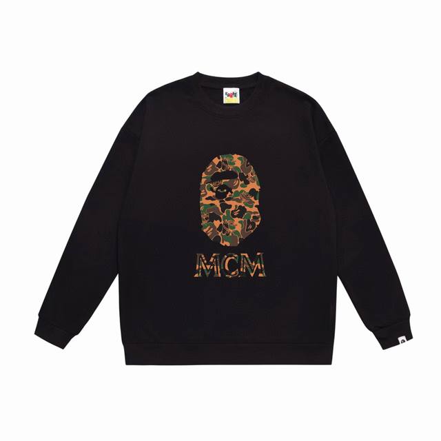 款号Sc534#毛圈 加绒90 顶级版本 Bape×Mcm Camo Ape Head联名猿人头印花圆领卫衣 采用350克大毛圈 落肩大版型 面料 质感柔软不起