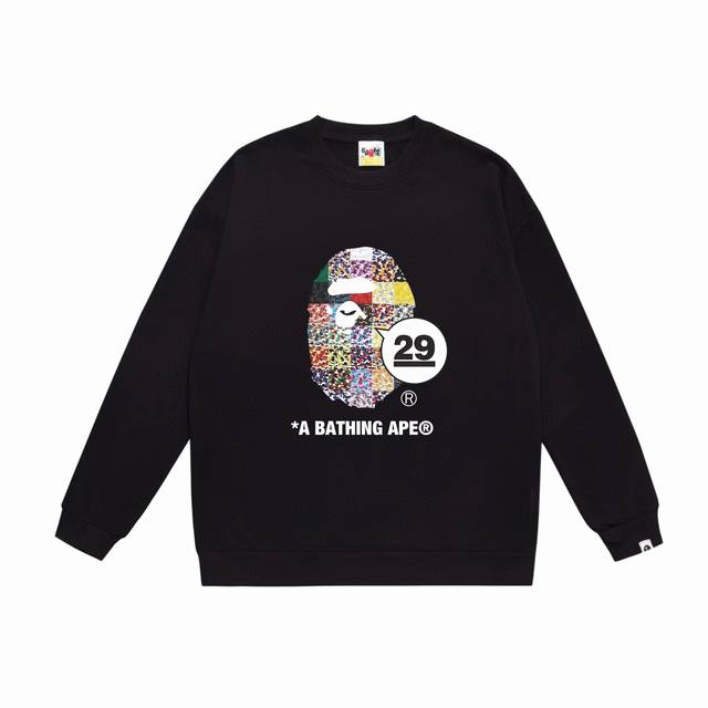 款号Sc527#毛圈 加绒90 顶级版本 Bape 29Th Anniversary Ape Head Tee数字印花圆领卫衣 采用350克大毛圈 落肩大版型