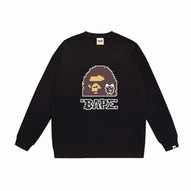 款号Sc524#毛圈 加绒90 顶级版本 Bape×Tamagotchi联名款Fw23数码猿人头图案印花圆领卫衣 采用350克大毛圈 落肩大版型 面料 质感柔软