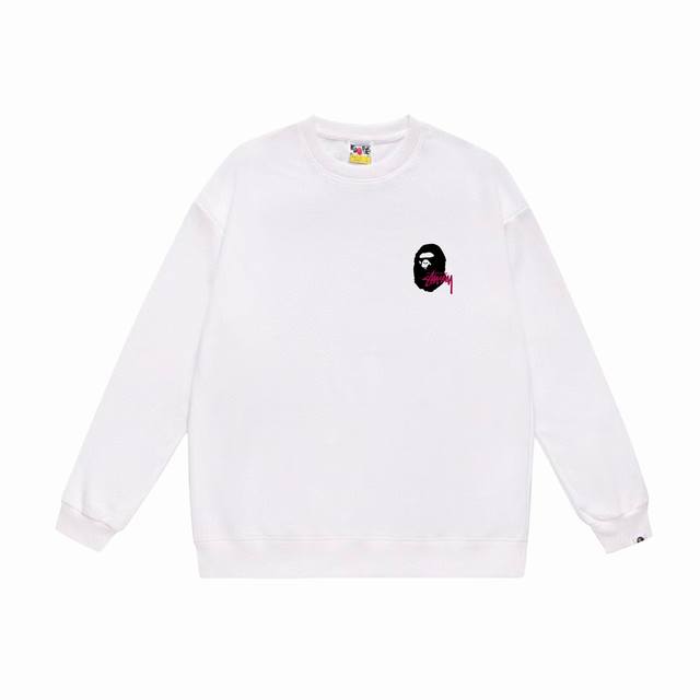 款号Sc510#毛圈 加绒90 顶级版本 Bape×Stussy联名斯图西字母圆领卫衣 采用350克大毛圈 落肩大版型 面料 质感柔软不起球 进口环保印花胶浆