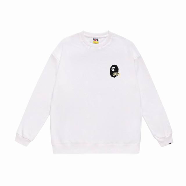 款号Sc510#毛圈 加绒90 顶级版本 Bape×Stussy联名斯图西字母圆领卫衣 采用350克大毛圈 落肩大版型 面料 质感柔软不起球 进口环保印花胶浆