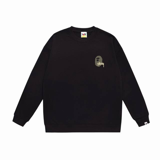 款号Sc510#毛圈 加绒90 顶级版本 Bape×Stussy联名斯图西字母圆领卫衣 采用350克大毛圈 落肩大版型 面料 质感柔软不起球 进口环保印花胶浆