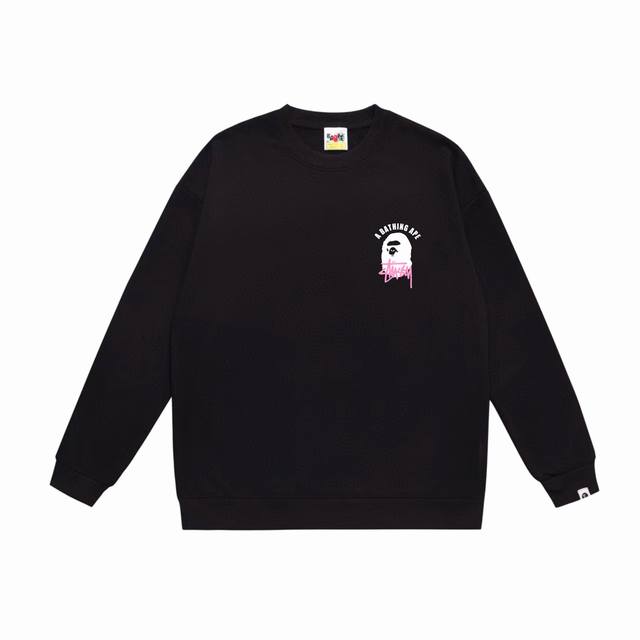 款号Sc507#毛圈 加绒90 顶级版本 Bape×Stussy联名斯图西字母圆领卫衣 采用350克大毛圈 落肩大版型 面料 质感柔软不起球 进口环保印花胶浆