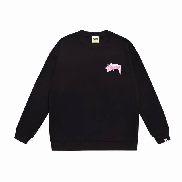 款号Sc506#毛圈 加绒90 顶级版本 Bape×Stussy联名斯图西字母圆领卫衣 采用350克大毛圈 落肩大版型 面料 质感柔软不起球 进口环保印花胶浆