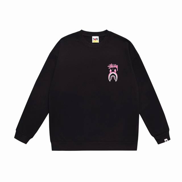 款号Sc504#毛圈 加绒90 顶级版本 Bape×Stussy联名斯图西字母圆领卫衣 采用350克大毛圈 落肩大版型 面料 质感柔软不起球 进口环保印花胶浆