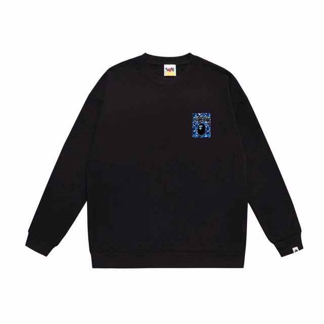 款号Sc503#毛圈 加绒90 顶级版本 Bape×Stussy联名斯图西字母圆领卫衣 采用350克大毛圈 落肩大版型 面料 质感柔软不起球 进口环保印花胶浆