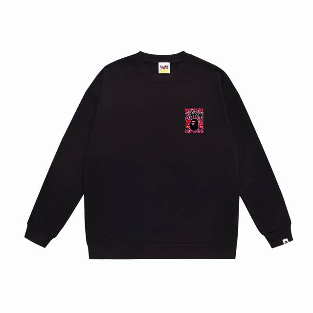 款号Sc503#毛圈 加绒90 顶级版本 Bape×Stussy联名斯图西字母圆领卫衣 采用350克大毛圈 落肩大版型 面料 质感柔软不起球 进口环保印花胶浆