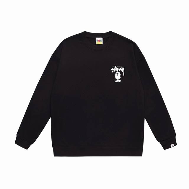 款号Sc502#毛圈 加绒90 顶级版本 Bape×Stussy联名斯图西字母圆领卫衣 采用350克大毛圈 落肩大版型 面料 质感柔软不起球 进口环保印花胶浆
