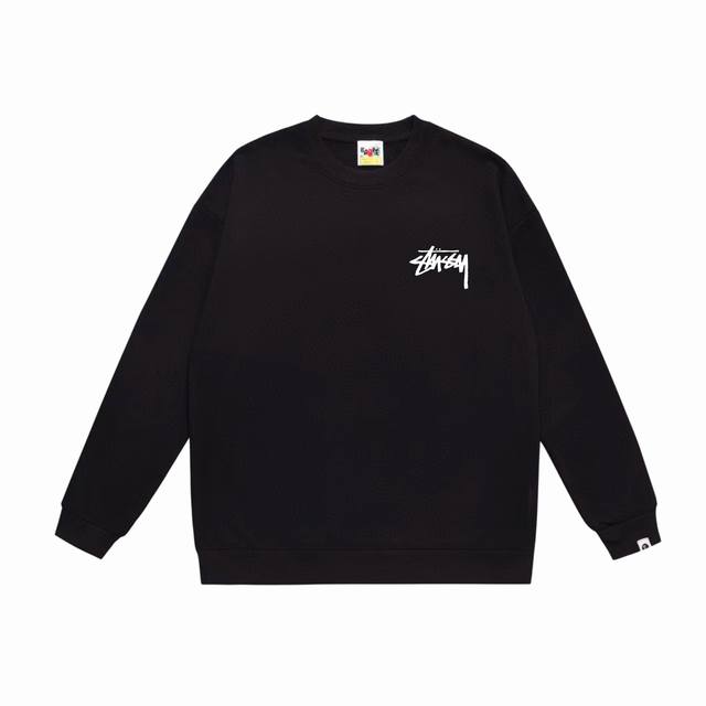 款号Sc501#毛圈 加绒90 顶级版本 Bape×Stussy联名斯图西字母圆领卫衣 采用350克大毛圈 落肩大版型 面料 质感柔软不起球 进口环保印花胶浆