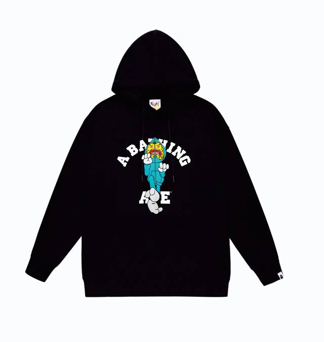 款号Sc856#毛圈 加绒110 顶级版本 Bape Tiger Milo College Tee老虎鲨鱼人功夫印花图案连帽卫衣 采用380克大毛圈 落肩大版型