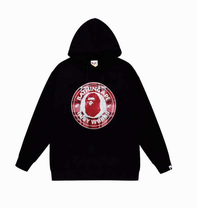 款号Sc847#毛圈 加绒110 顶级版本 Bape Sta圆章格纹猿人头印花图案连帽卫衣 采用380克大毛圈 落肩大版型 面料 质感柔软不起球 进口环保印花胶