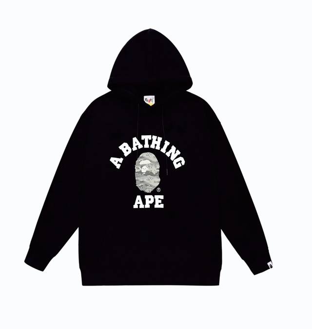 款号Sc843#毛圈 加绒110 顶级版本 Bape 沙漠猿人头字母印花图案连帽卫衣 采用380克大毛圈 落肩大版型 面料 质感柔软不起球 进口环保印花胶浆 图