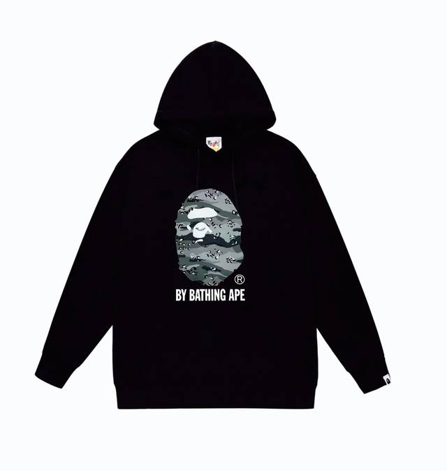 款号Sc842#毛圈 加绒110 顶级版本 Bape 沙漠猿人头字母印花图案连帽卫衣 采用380克大毛圈 落肩大版型 面料 质感柔软不起球 进口环保印花胶浆 图