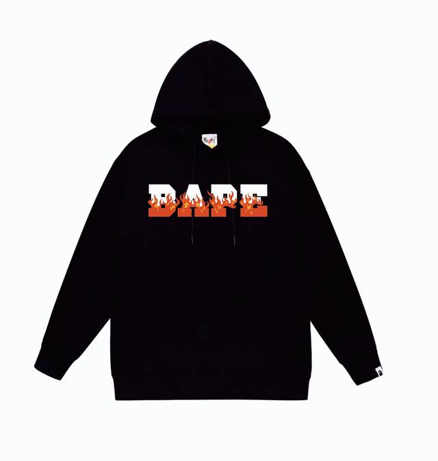 款号Sc837#毛圈 加绒110 顶级版本 Bape火焰字母印花图案连帽卫衣 采用380克大毛圈 落肩大版型 面料 质感柔软不起球 进口环保印花胶浆 图案鲜明立