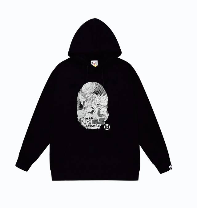 款号Sc831#毛圈 加绒110 顶级版本 Bape猿人头系列×Dragon Ball Z Big Apepeead Tee 联名款卡通头像连帽卫衣 采用380