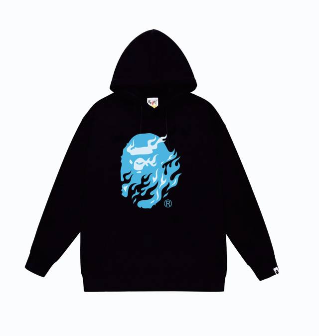 款号Sc829#毛圈 加绒110 顶级版本 Bape Ss24火焰猿人头印花图案连帽卫衣 采用380克大毛圈 落肩大版型 面料 质感柔软不起球 进口环保印花胶浆