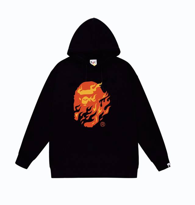 款号Sc828#毛圈 加绒110 顶级版本 Bape Ss24火焰猿人头印花图案连帽卫衣 采用380克大毛圈 落肩大版型 面料 质感柔软不起球 进口环保印花胶浆