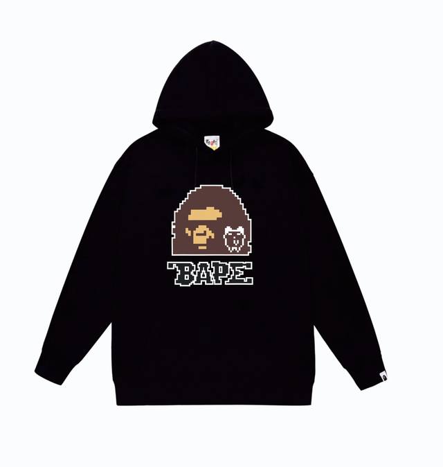 款号Sc824#毛圈 加绒110 顶级版本 Bape×Tamagotchi联名款Fw23数码猿人头印花图案连帽卫衣 采用380克大毛圈 落肩大版型 面料 质感柔