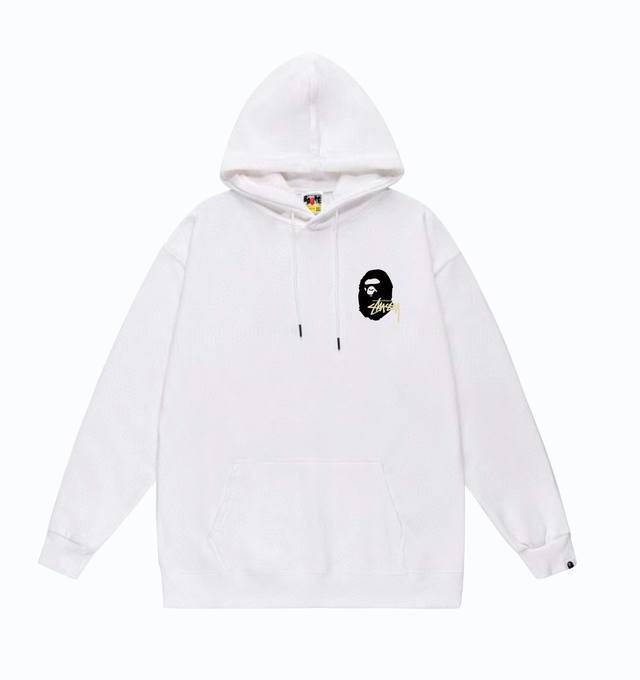 款号Sc810#毛圈 加绒110 顶级版本 Bape×Stussy联名斯图西字母印花连帽卫衣 采用380克大毛圈 落肩大版型 面料 质感柔软不起球 进口环保印花