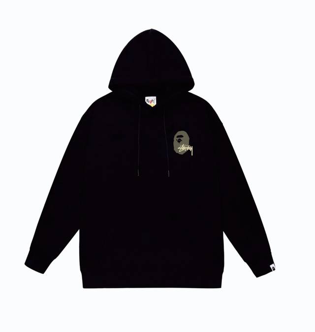 款号Sc810#毛圈 加绒110 顶级版本 Bape×Stussy联名斯图西字母印花连帽卫衣 采用380克大毛圈 落肩大版型 面料 质感柔软不起球 进口环保印花