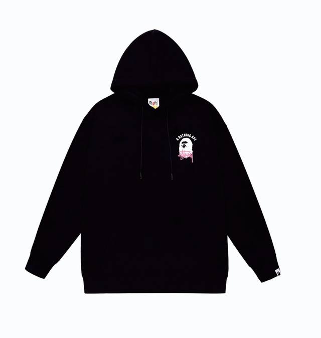款号Sc807#毛圈 加绒110 顶级版本 Bape×Stussy联名斯图西字母印花连帽卫衣 采用380克大毛圈 落肩大版型 面料 质感柔软不起球 进口环保印花