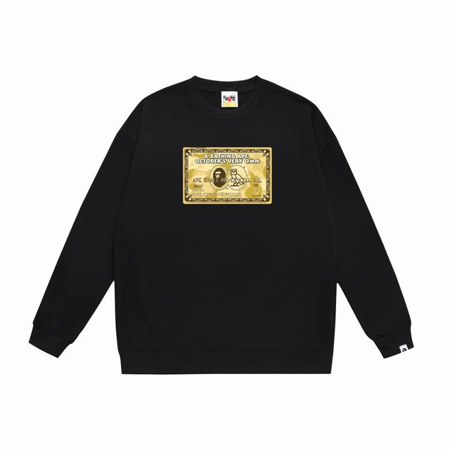 款号Sc495#毛圈 加绒90 顶级版本 Bape×Ovo联名猿人头猫头鹰金卡标识印花圆领卫衣 采用350克大毛圈 落肩大版型 面料 质感柔软不起球 进口环保印