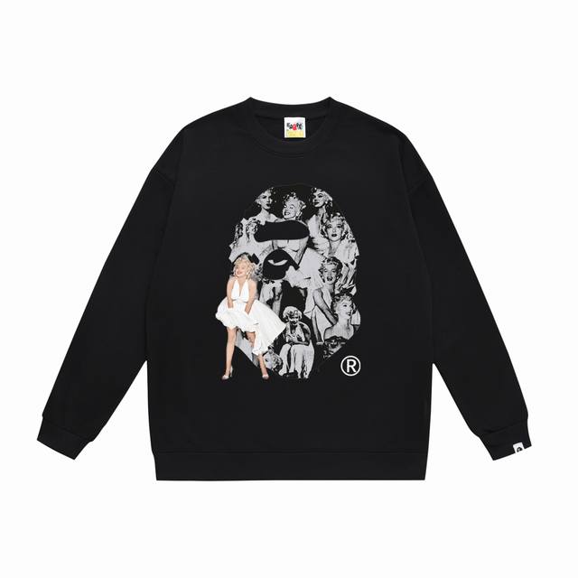 款号Sc494#毛圈 加绒90 顶级版本 Bape×Marilyn Monroe联名款玛丽莲梦露印花圆领卫衣 采用350克大毛圈 落肩大版型 面料 质感柔软不起