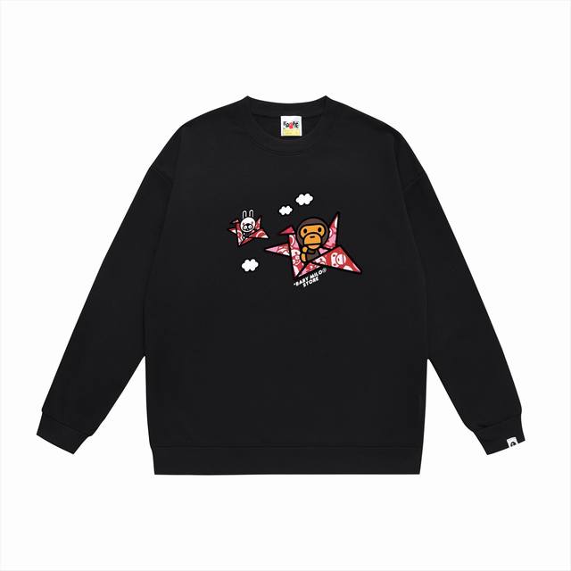 款号Sc493#毛圈 加绒90 顶级版本 Bape×Baby Milo 22字母小猴图案印花圆领卫衣 采用350克大毛圈 落肩大版型 面料 质感柔软不起球 进口