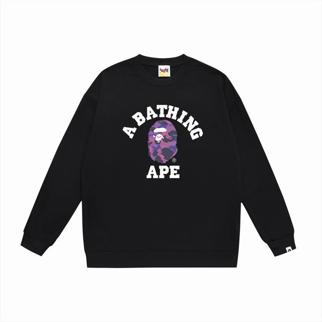 款号Sc462#毛圈 加绒90 顶级版本 Bape经典字母组合猿人头印花圆领卫衣 采用350克大毛圈 落肩大版型 面料 质感柔软不起球 进口环保印花胶浆 图案鲜